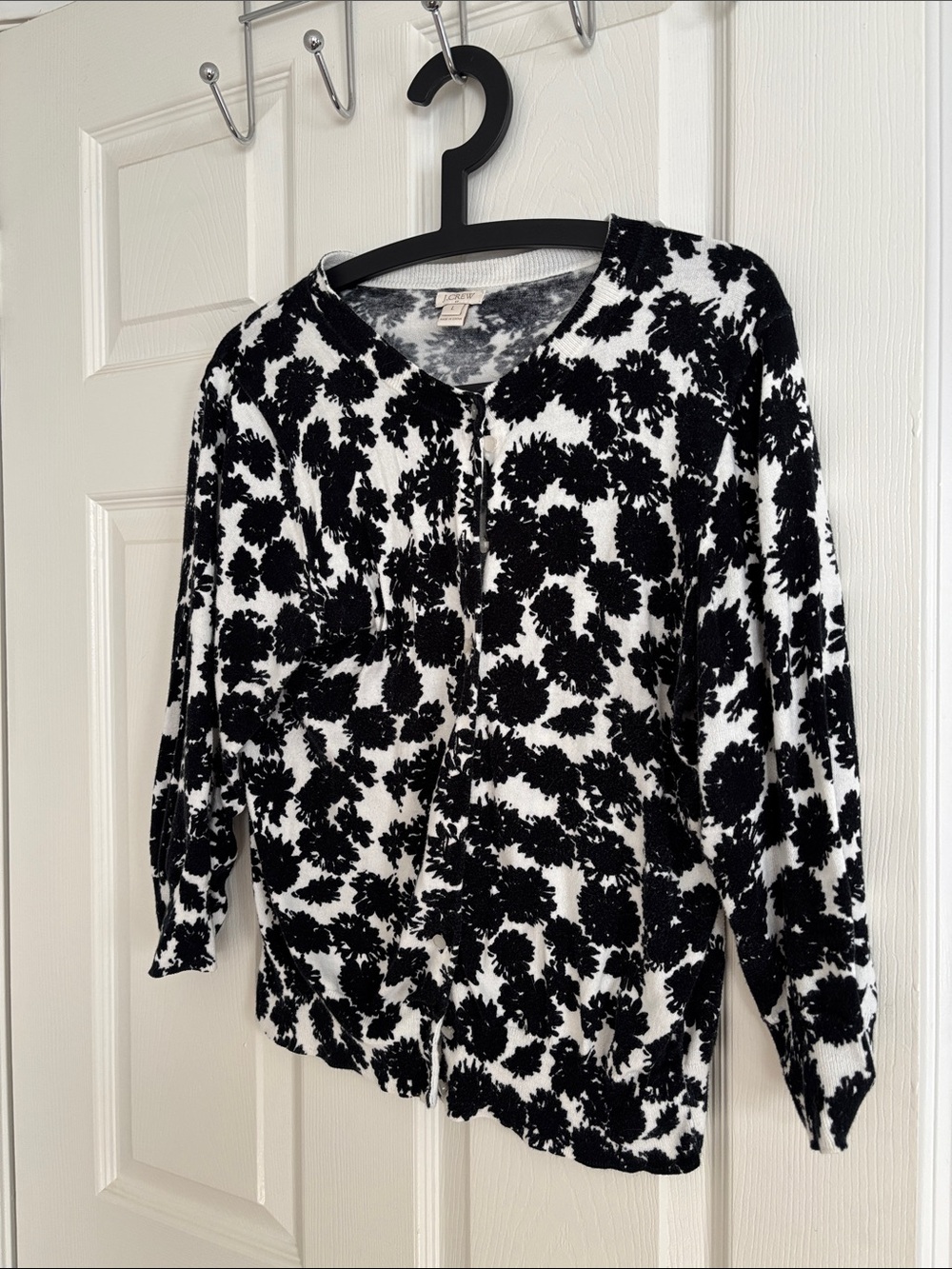J. Crew Factory Black and White Floral Knit Cardigan